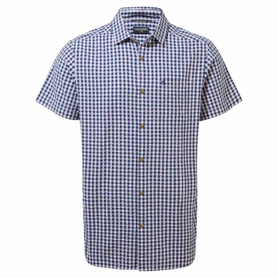 Men's Craghoppers Centro Short Sleeved Shirts Navy Blue | MRN5030YI
