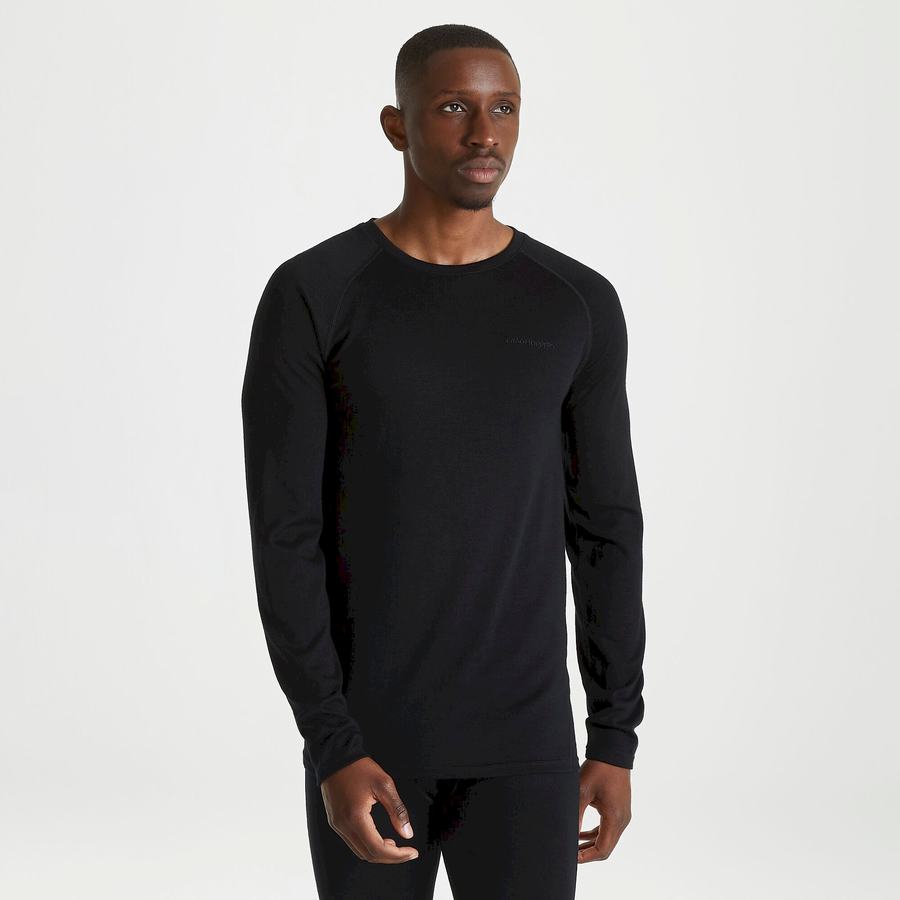 Men's Craghoppers Merino Crew Neck Long Sleeved Baselayer II T-Shirts Black | WFU4979JR