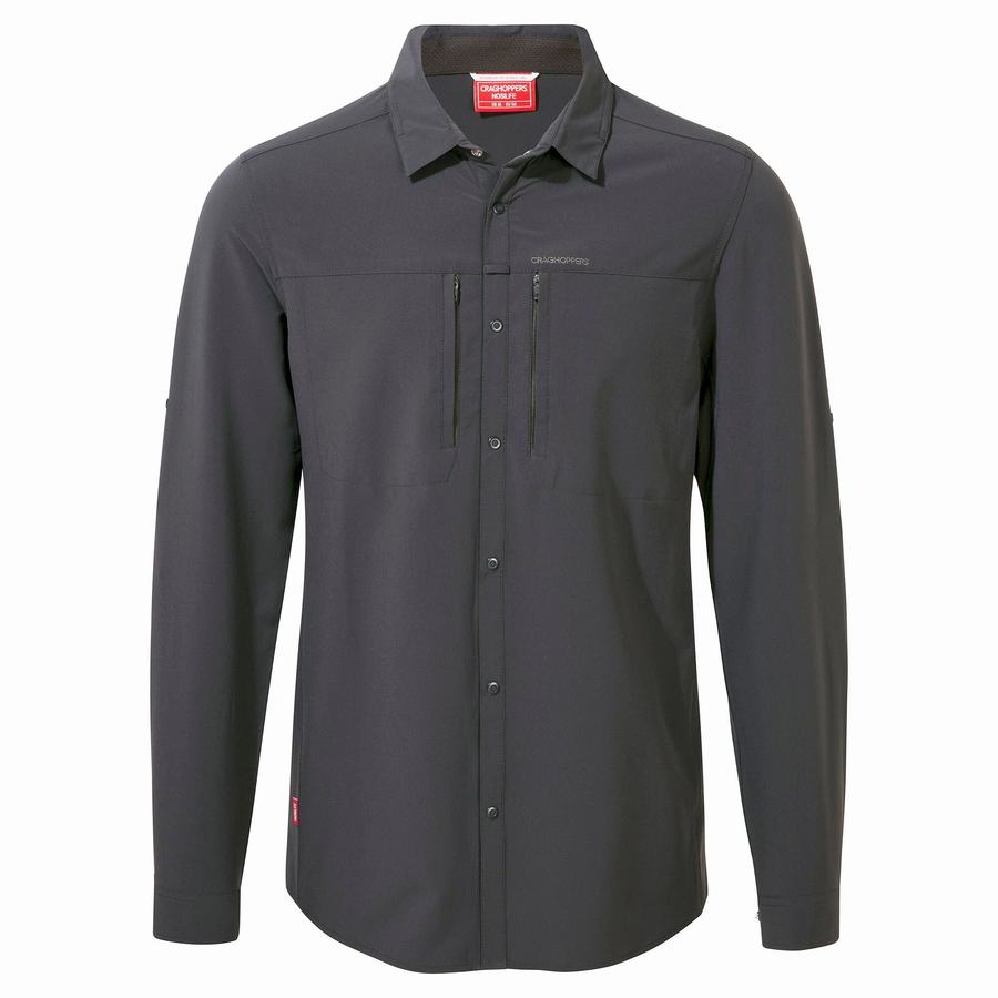 Men's Craghoppers NosiLife Pro IV Long Sleeved Shirts Black | RAQ4814VN