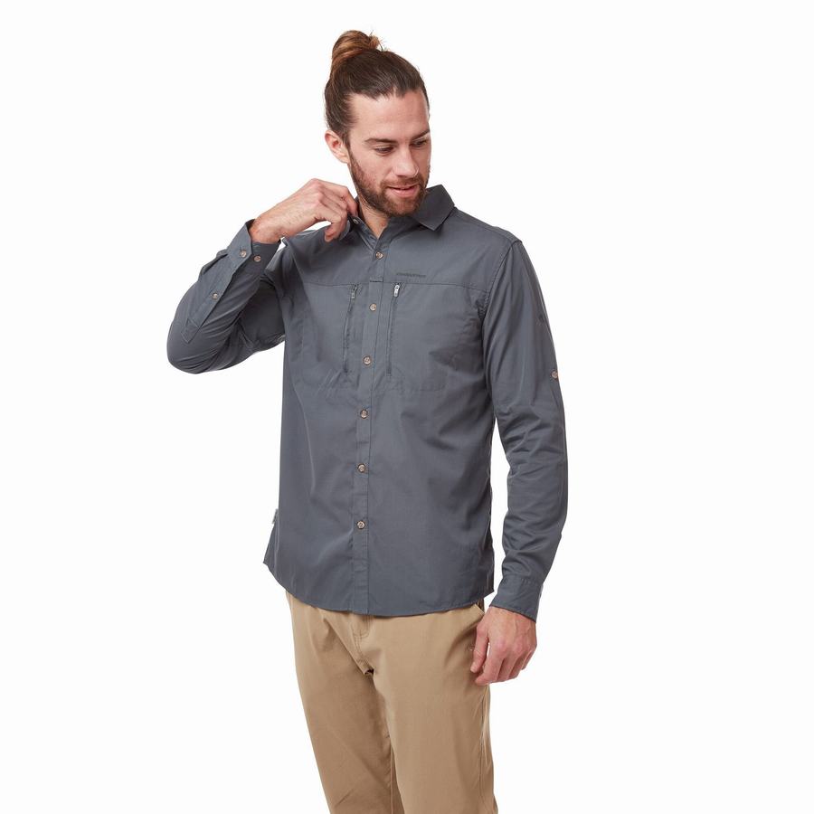 Men's Craghoppers Kiwi Boulder Long Sleeved Shirts Blue | YLE935XT