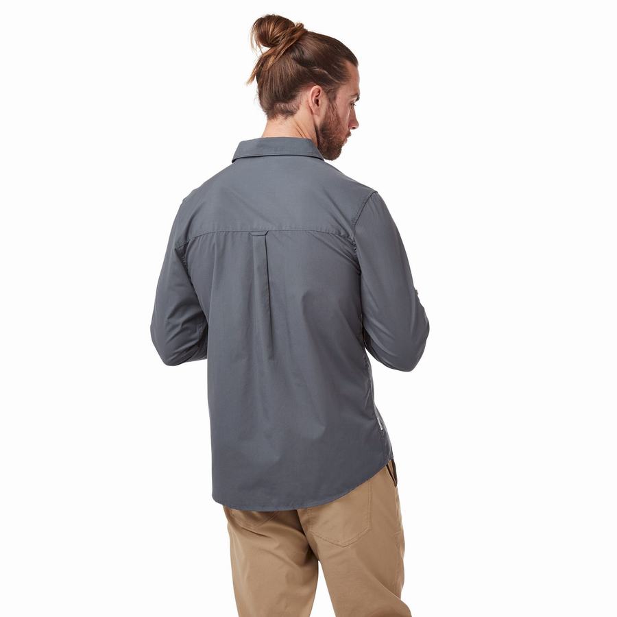 Men's Craghoppers Kiwi Boulder Long Sleeved Shirts Blue | YLE935XT