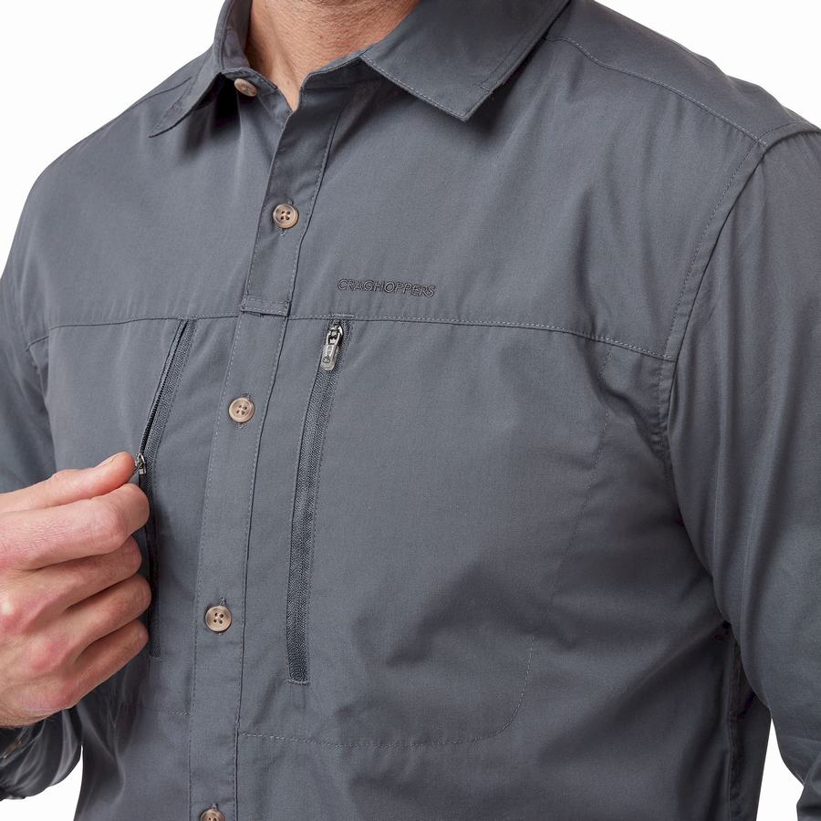 Men's Craghoppers Kiwi Boulder Long Sleeved Shirts Blue | YLE935XT