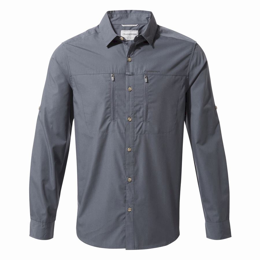 Men\'s Craghoppers Kiwi Boulder Long Sleeved Shirts Blue | YLE935XT