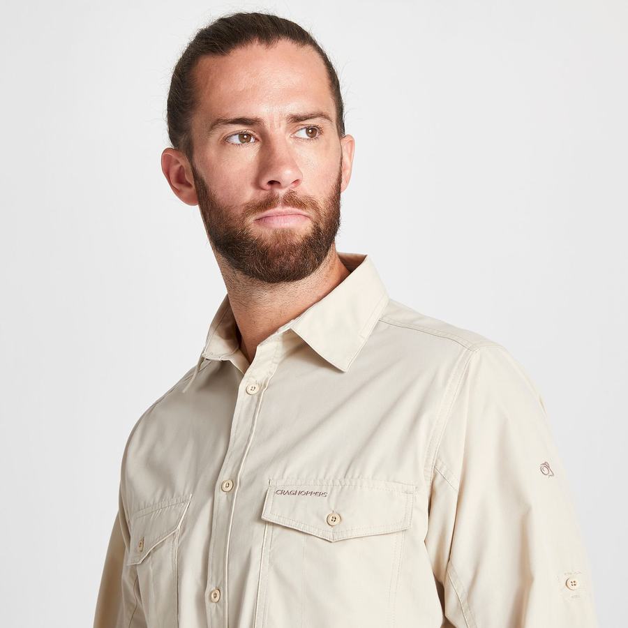 Men's Craghoppers Kiwi Long Sleeved Shirts Beige | YWZ8242HE