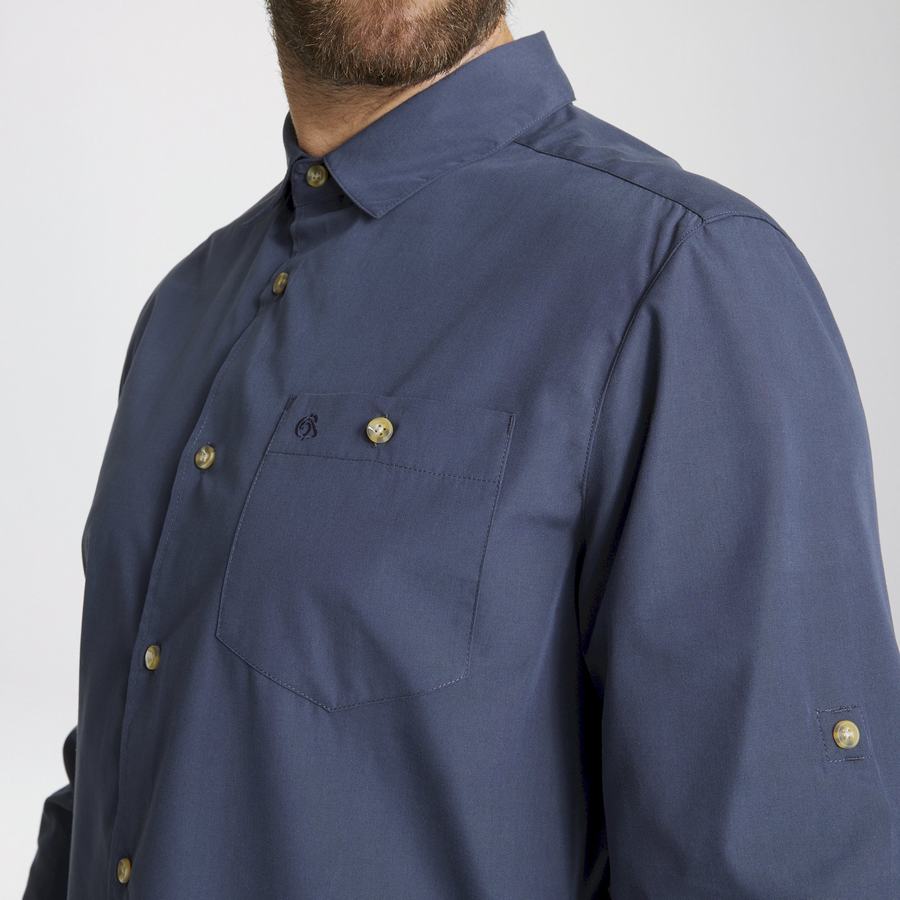 Men's Craghoppers Kiwi Ridge Long Sleeved Shirts Grey Blue | EQY7998EJ