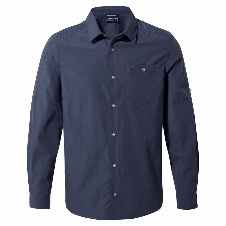 Men's Craghoppers Kiwi Ridge Long Sleeved Shirts Grey Blue | EQY7998EJ