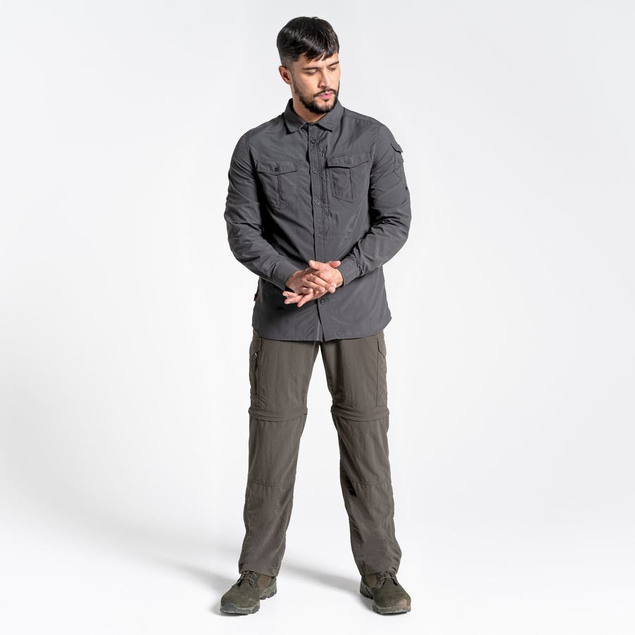 Men's Craghoppers NosiLife Adventure II Long Sleeved Shirts Black | JXH4778CO