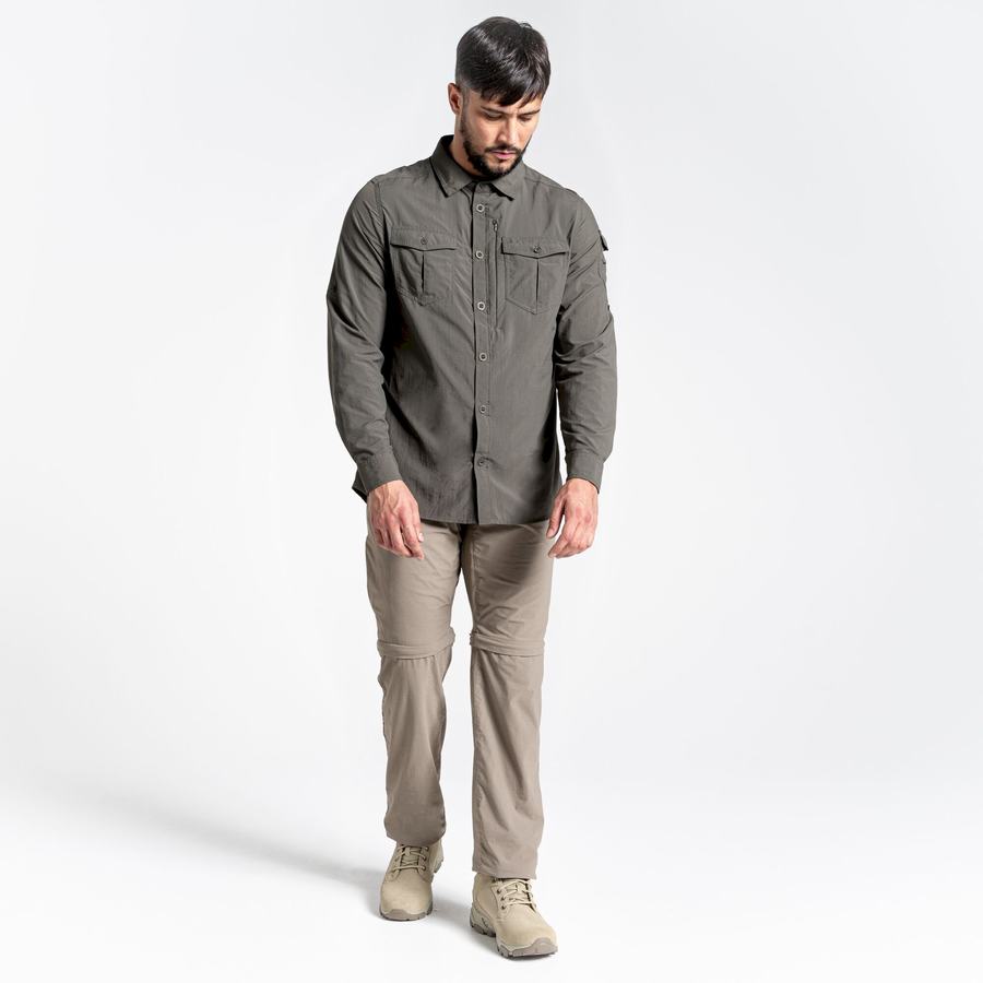 Men's Craghoppers NosiLife Adventure II Long Sleeved Shirts Dark Khaki | UHJ9657RD