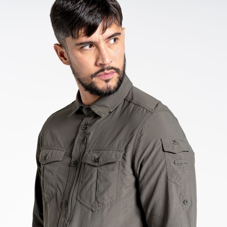 Men's Craghoppers NosiLife Adventure II Long Sleeved Shirts Dark Khaki | UHJ9657RD