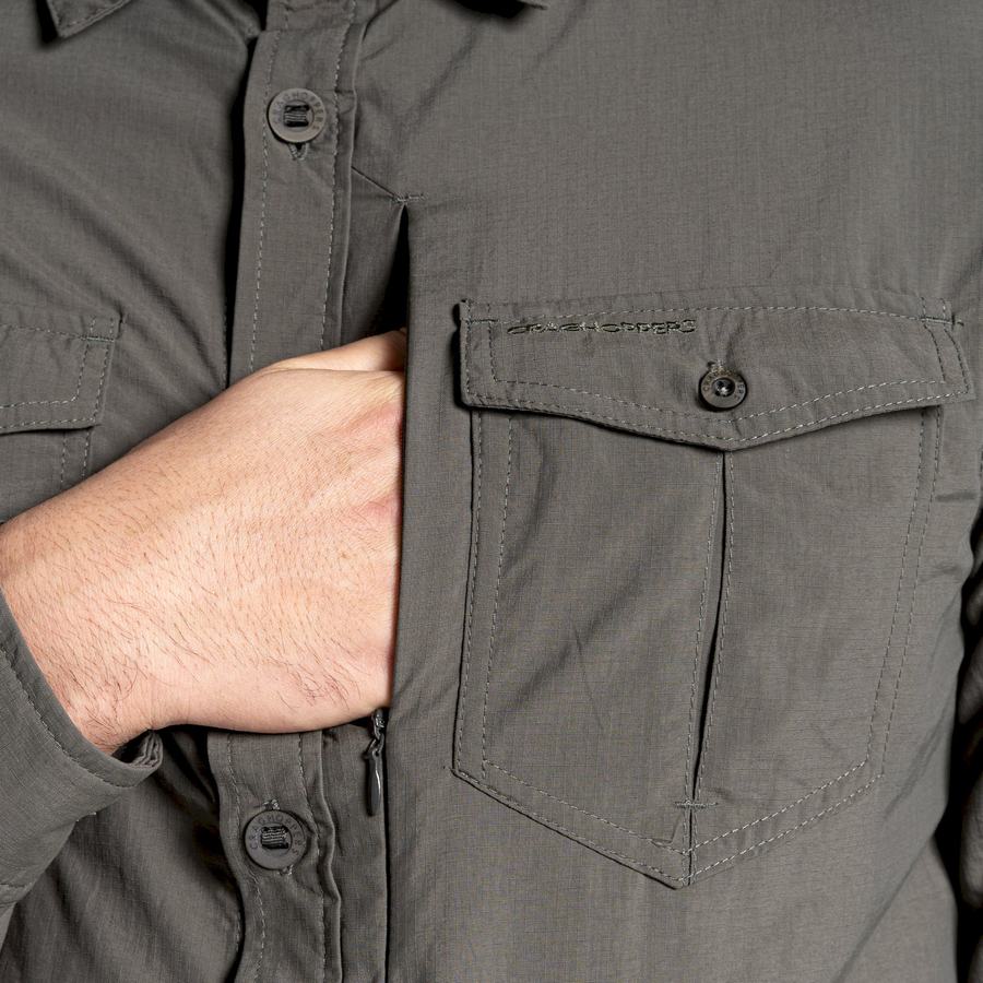 Men's Craghoppers NosiLife Adventure II Long Sleeved Shirts Dark Khaki | UHJ9657RD
