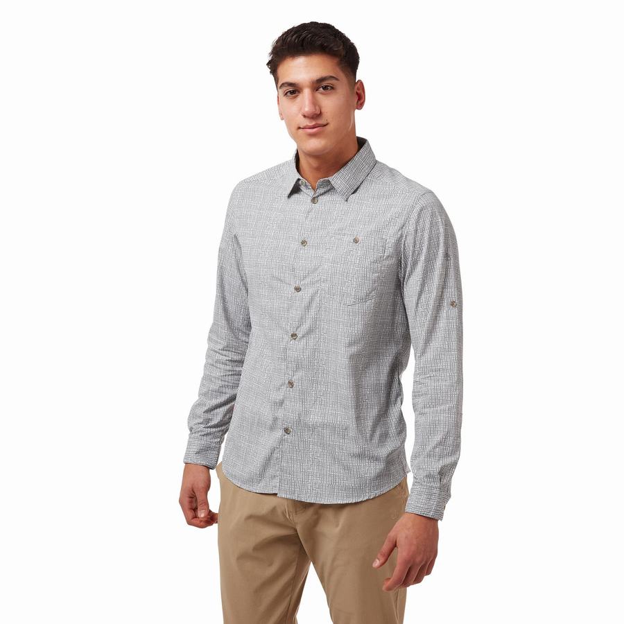 Men's Craghoppers NosiLife Lester Long Sleeved Shirts Grey | ZEW4268II