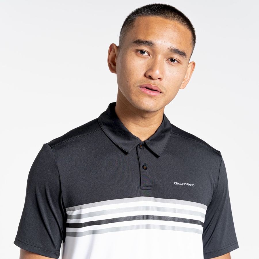 Men's Craghoppers NosiLife Pro Short Sleeved Polo T-Shirts Black White | BUO7081CY