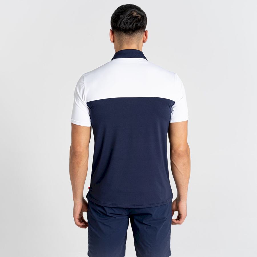 Men's Craghoppers NosiLife Pro Short Sleeved Polo T-Shirts White Blue Navy | JUZ1881BV