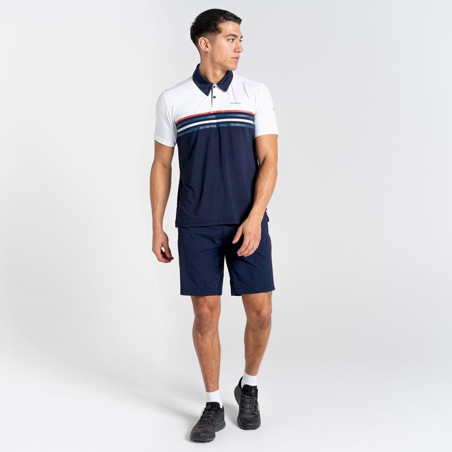 Men's Craghoppers NosiLife Pro Short Sleeved Polo T-Shirts White Blue Navy | JUZ1881BV