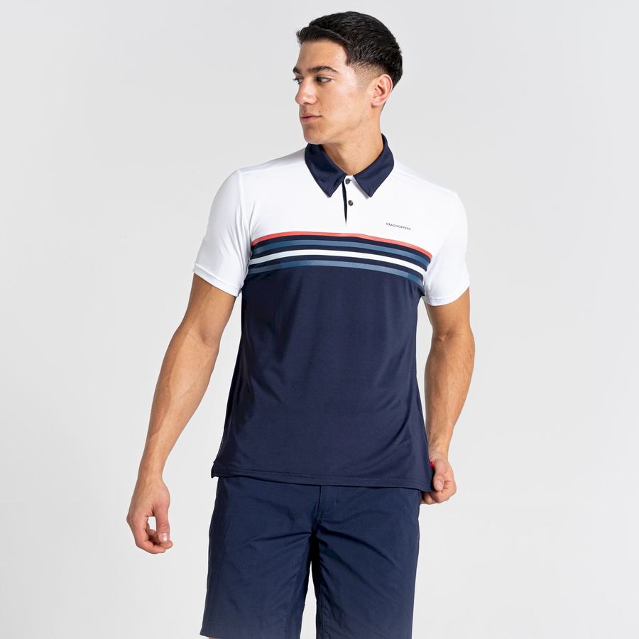 Men's Craghoppers NosiLife Pro Short Sleeved Polo T-Shirts White Blue Navy | JUZ1881BV