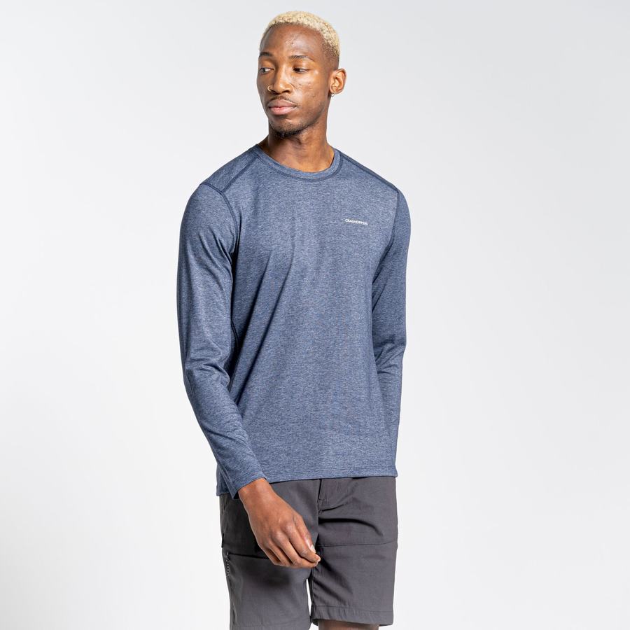 Men's Craghoppers NosiLife Talen Long Sleeved T-Shirts Navy | BHF4272SR