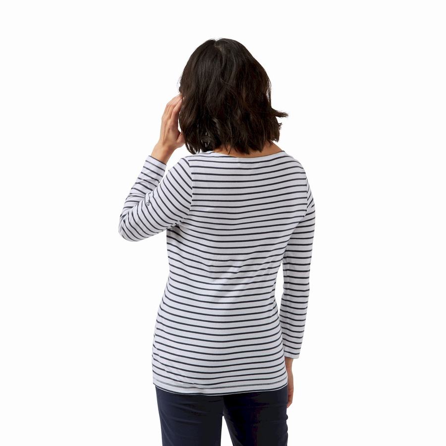 Women's Craghoppers Blanca 3/4 Sleeved Top T-Shirts Blue Navy White Stripes | PZY920HV