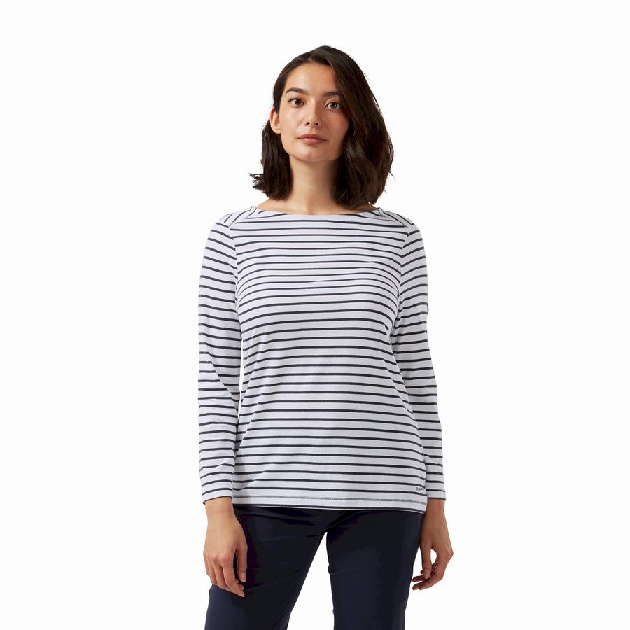 Women's Craghoppers Blanca 3/4 Sleeved Top T-Shirts Blue Navy White Stripes | PZY920HV
