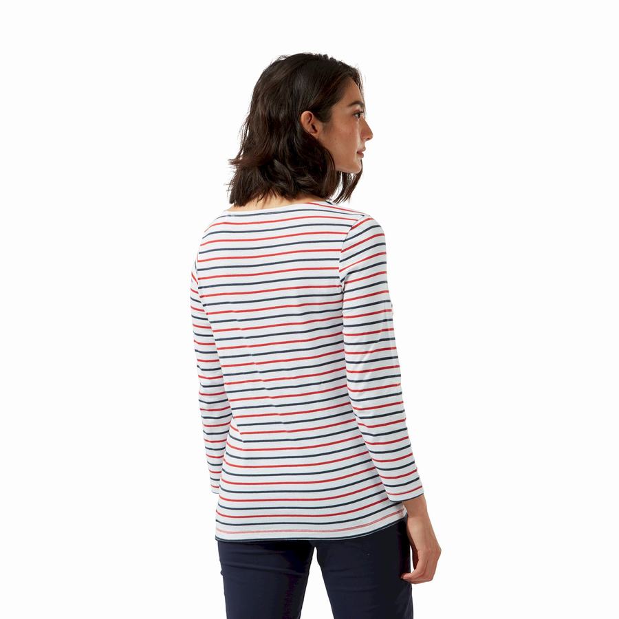 Women's Craghoppers Blanca 3/4 Sleeved Top T-Shirts Blue Navy Red Stripes | WPC5577OO