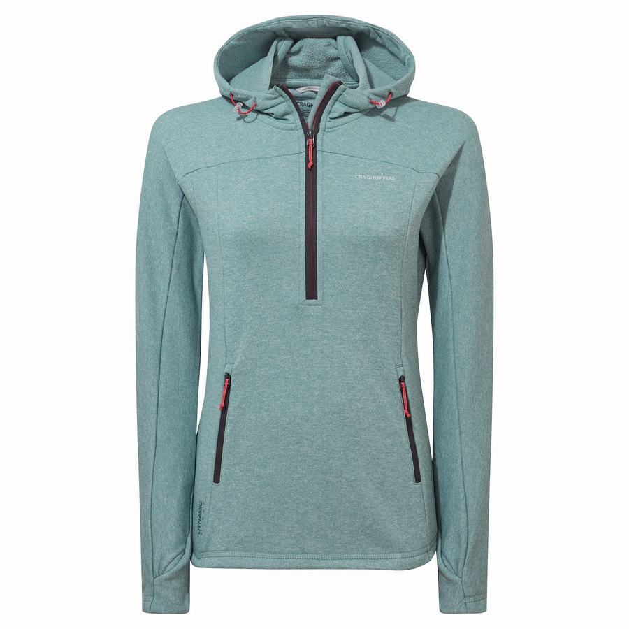 Women's Craghoppers Dynamic Hooded Half Zip Sweaters Light Green | HSI8634ON