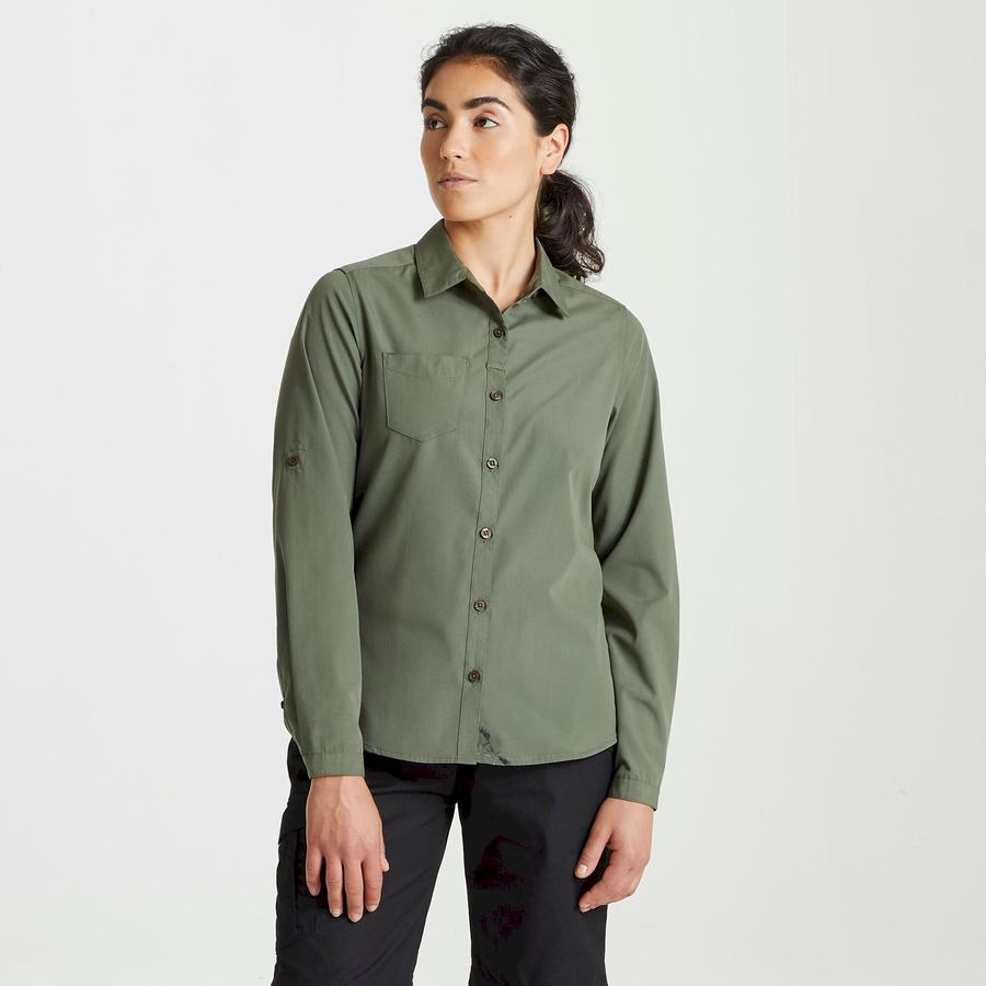 Women's Craghoppers Expert Kiwi Long Sleeved Shirts Dark Green | HYM6862UO