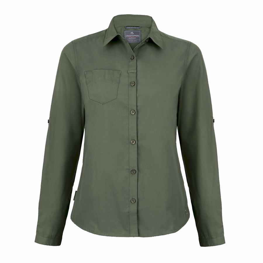Women's Craghoppers Expert Kiwi Long Sleeved Shirts Dark Green | HYM6862UO