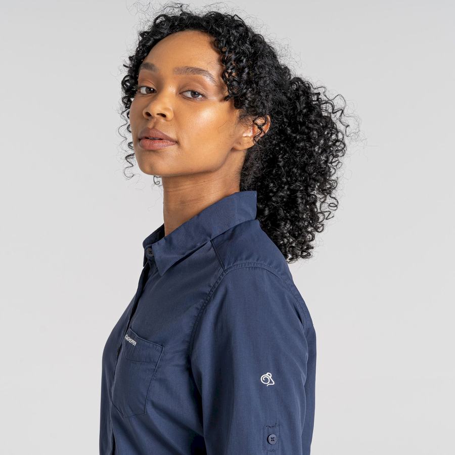Women's Craghoppers NosiLife Bardo Long Sleeved Shirts Blue Navy | KNI5484FQ
