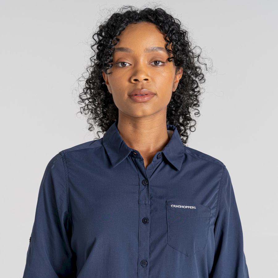 Women's Craghoppers NosiLife Bardo Long Sleeved Shirts Blue Navy | KNI5484FQ