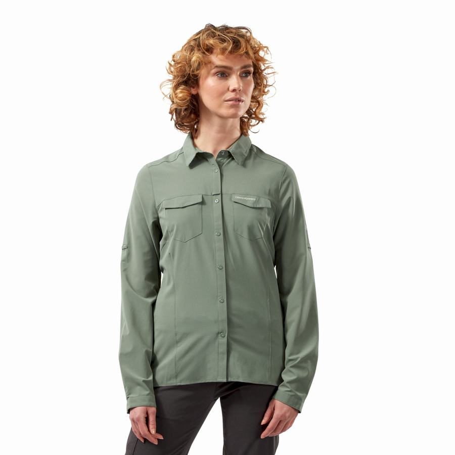 Women's Craghoppers NosiLife Pro III Long Sleeved Shirts Olive | WBO9287SZ