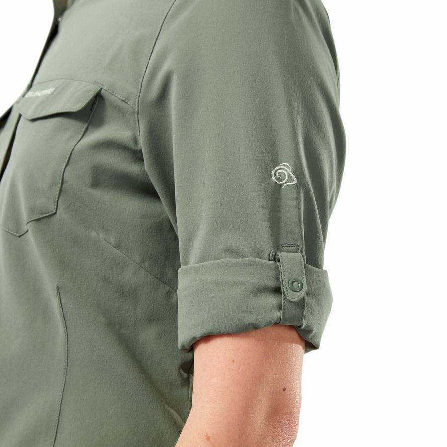 Women's Craghoppers NosiLife Pro III Long Sleeved Shirts Olive | WBO9287SZ