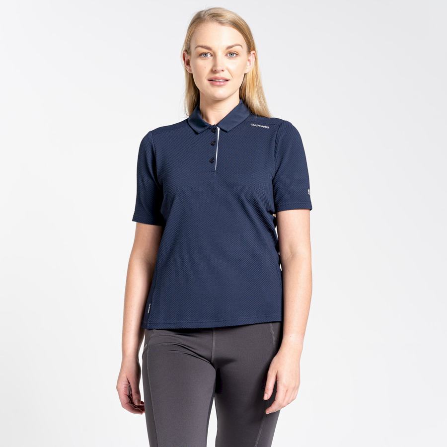 Women's Craghoppers NosiLife Short Sleeved Polo T-Shirts Blue Navy | EHY767ID