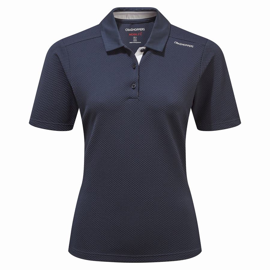 Women's Craghoppers NosiLife Short Sleeved Polo T-Shirts Blue Navy | EHY767ID