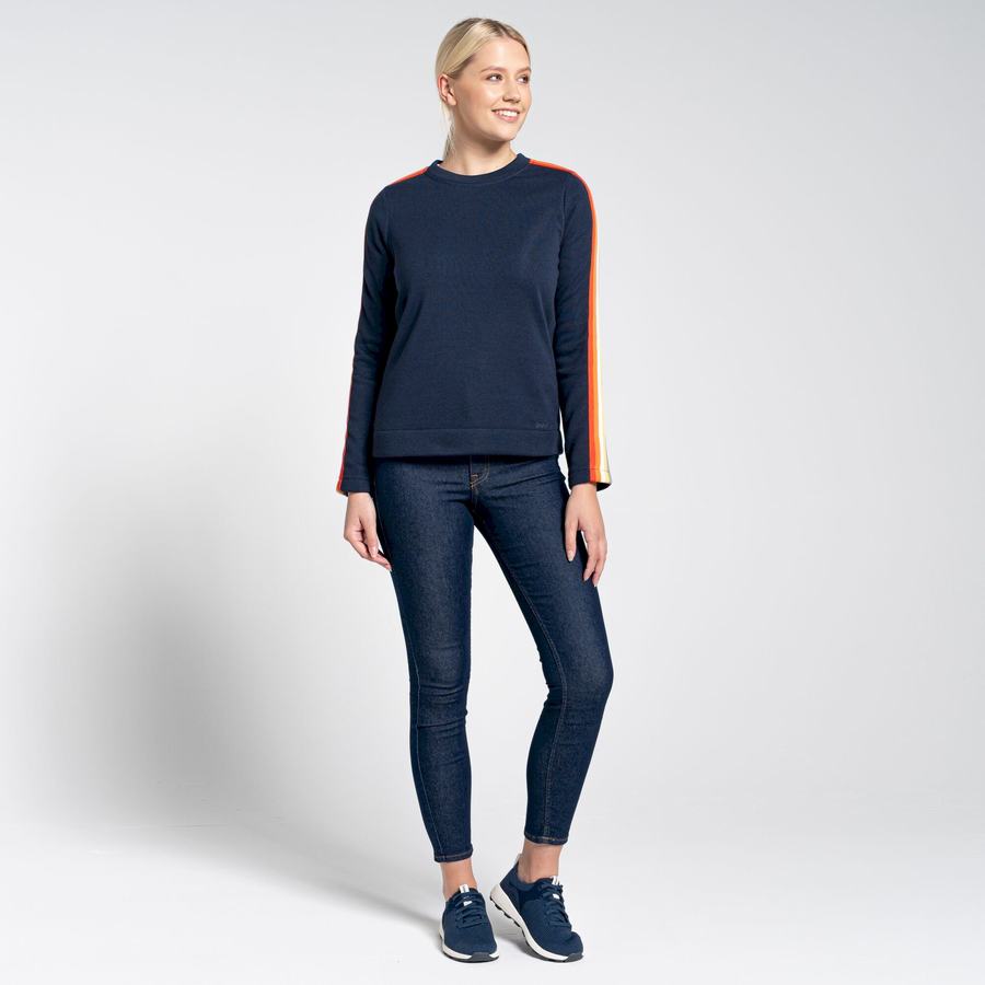 Women's Craghoppers Pinalla Crew Neck Sweatshirts Blue Navy | AYM6245CU